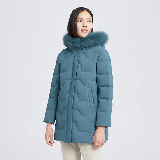 Custom Women Warm Padded Duck Down Puffer Jackets Coat with Fur Collar for Women Winter Fashion 