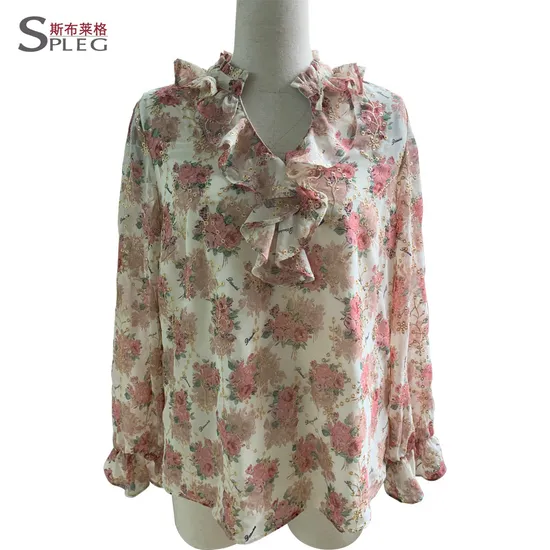 Summer Silk Cotton Women′s Garments Girl′s Apparel Fashion Average Size Lady Blouse 
