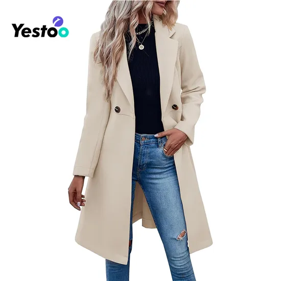 Women′s Double Breasted Trench Coat Belted Business Casual 