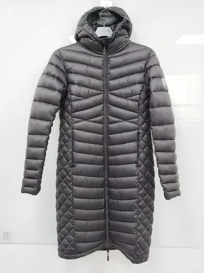 Women′s Nylon Fabric DuPont Fake Down Insulation Puff Quilted Long Hoody Woven Coat 