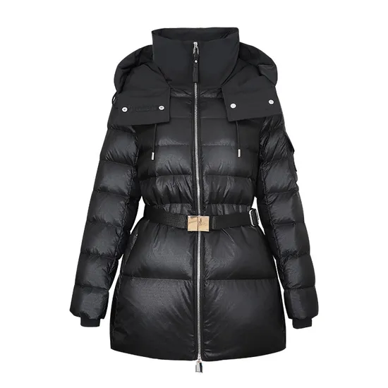 Ladies′ Jacket, Down Jacket, Puffer Jacket, MIDI Length Jacket with Hood, a Shao with Belt, Coat for Winter, 