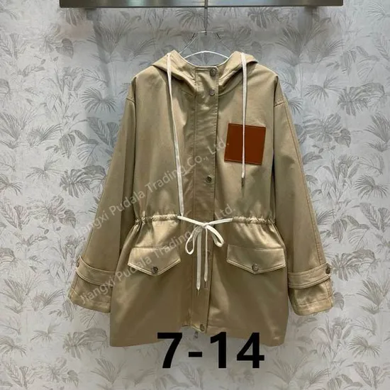 Women Vintage Classic Wholesale Trench Coat Fashion New Chic Leisure Jacket Casual Drawstring MID
