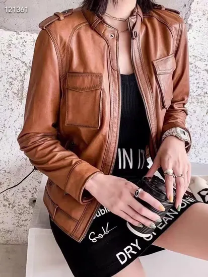Hot Selling Real Sheep Leather Jacket Fashion Casual Plain Leather Jacket for Women 