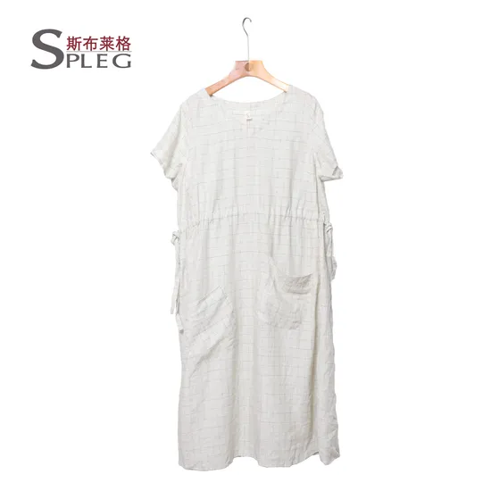 Lady Dressings Garments Long Skirt Short Sleeves Women′s Linen Maxi Dress 