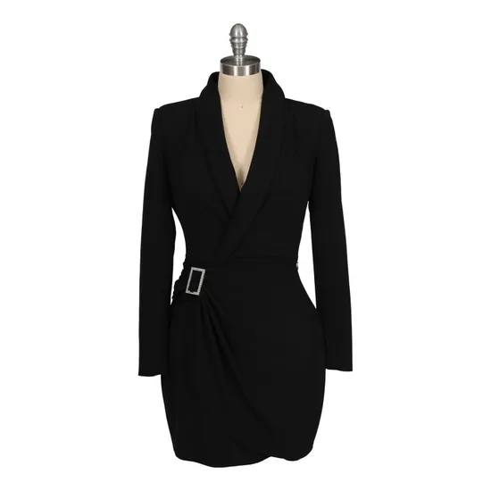 2025 Best Selling Women′s Business Dresses High Quality Dresses Women′s Clothing Solid Color Office Lady Career Dress with Belt 