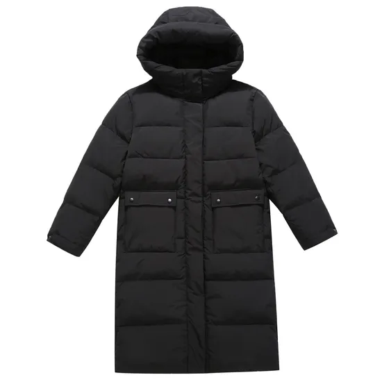 Custom Polyester Waterproof Long Hooded Down Puffer Coat for Women 